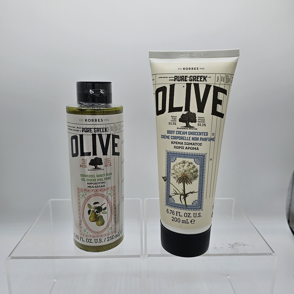 KORRES Pure Greek Olive Unscented Body Cream & Honey Pear Shower Gel Set NEW